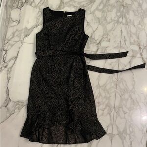 Calvin Klein Black and Gold Ruffle Dress with belt size 10